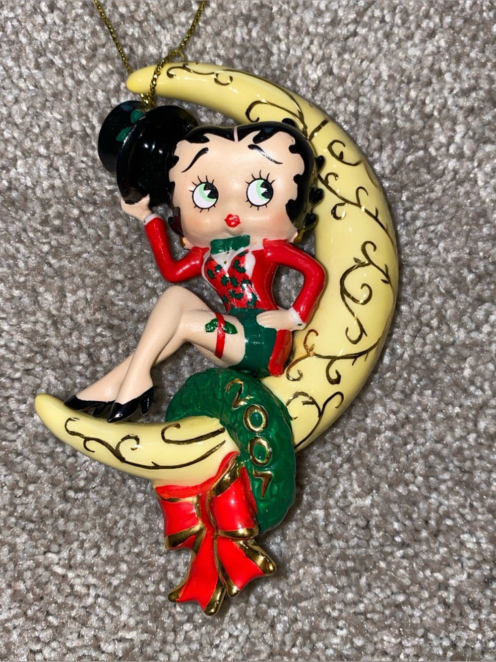 Betty Boop 2007 Danbury Mint  Ceramic Crescent Moon Christmas Tree Ornament